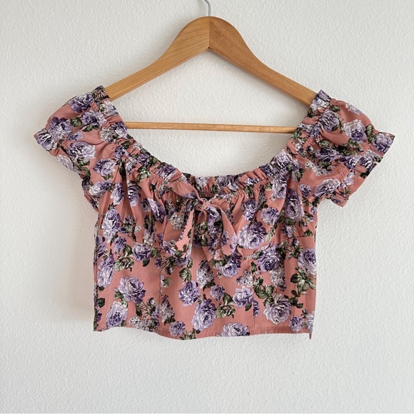 Nasty Gal Rose Floral Crop Top In Mauve - Picture 4 of 8
